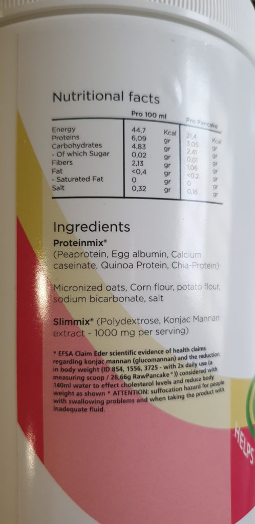 Ingredientes y valores nutricionales de RawPancakes
